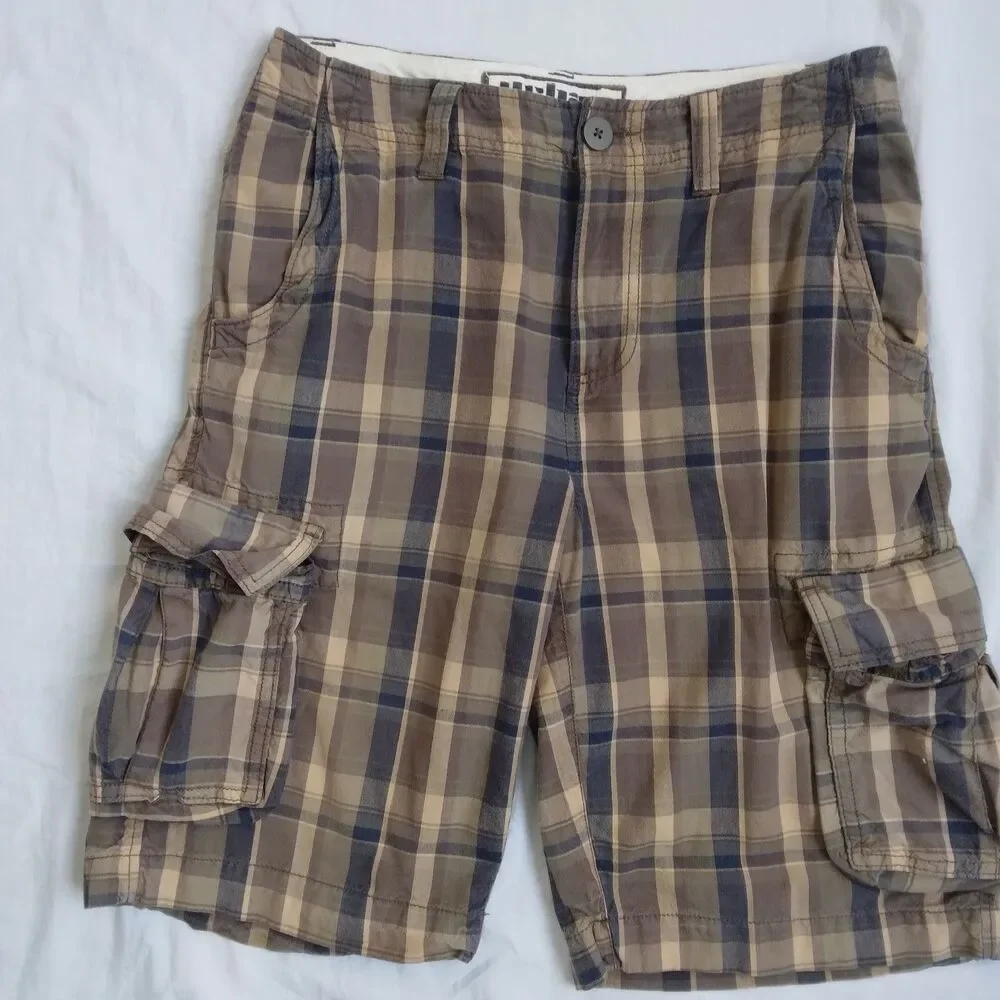 Urban Pipeline Shorts Cargo Pockets Brown Plaid Casual Summer Y2K Skater Mens 30